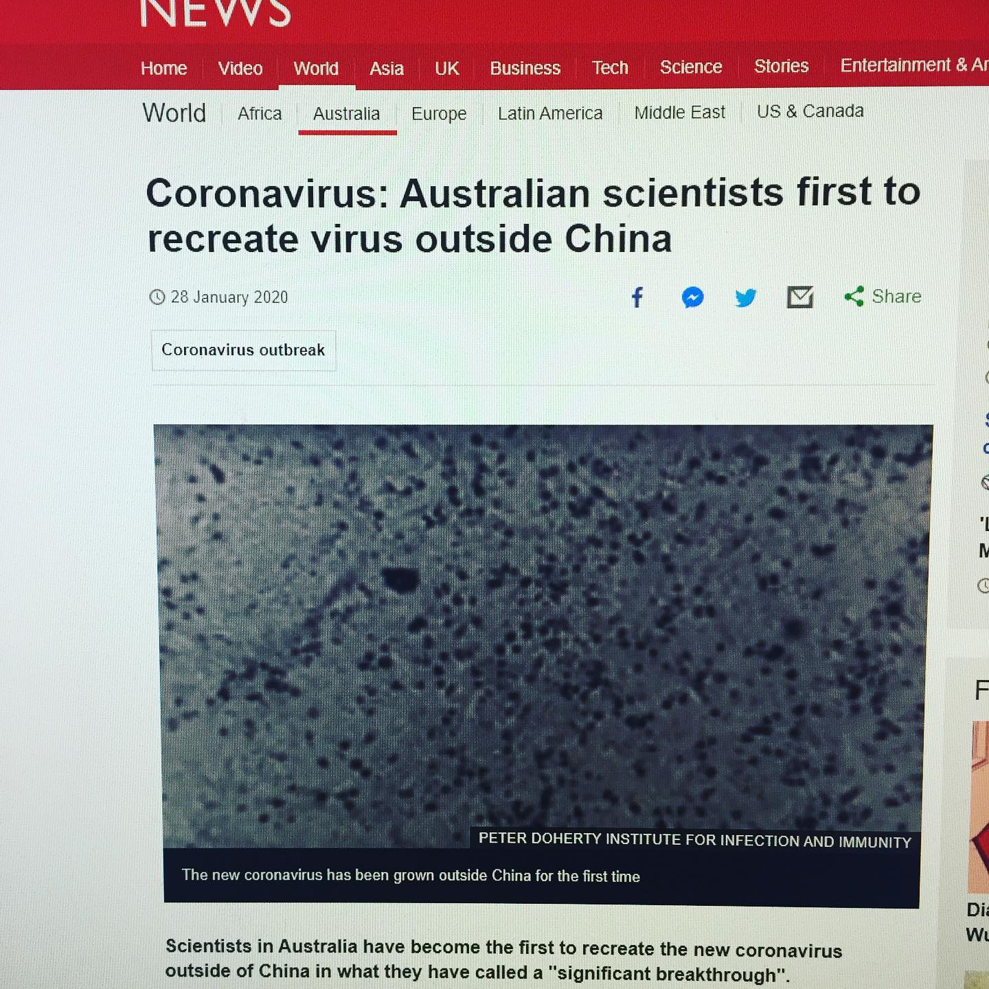 【冷静に、慎重に、】新型コロナウィルスが問題視されています。BBCのニュースによるとオーストラリアの専門機関がウィルスの培養に成功し、治療への大きな第一歩だとのことです。