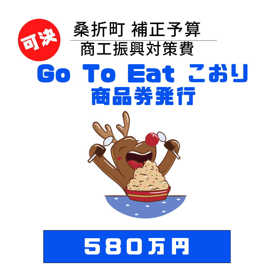 【町内飲食店への支援】食事券5000円分を3000円で販売します。「Go To Eat こおり」食事券発行事業です。